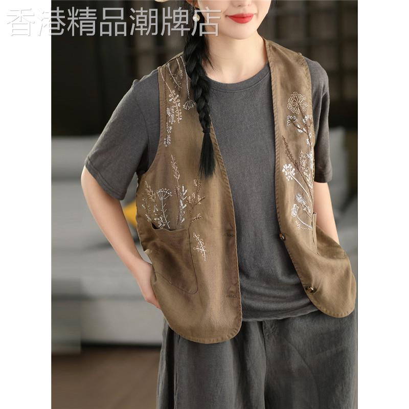 休闲马甲外套女夏季新款复古重工刺绣外搭女士无袖坎肩背心马夹薄