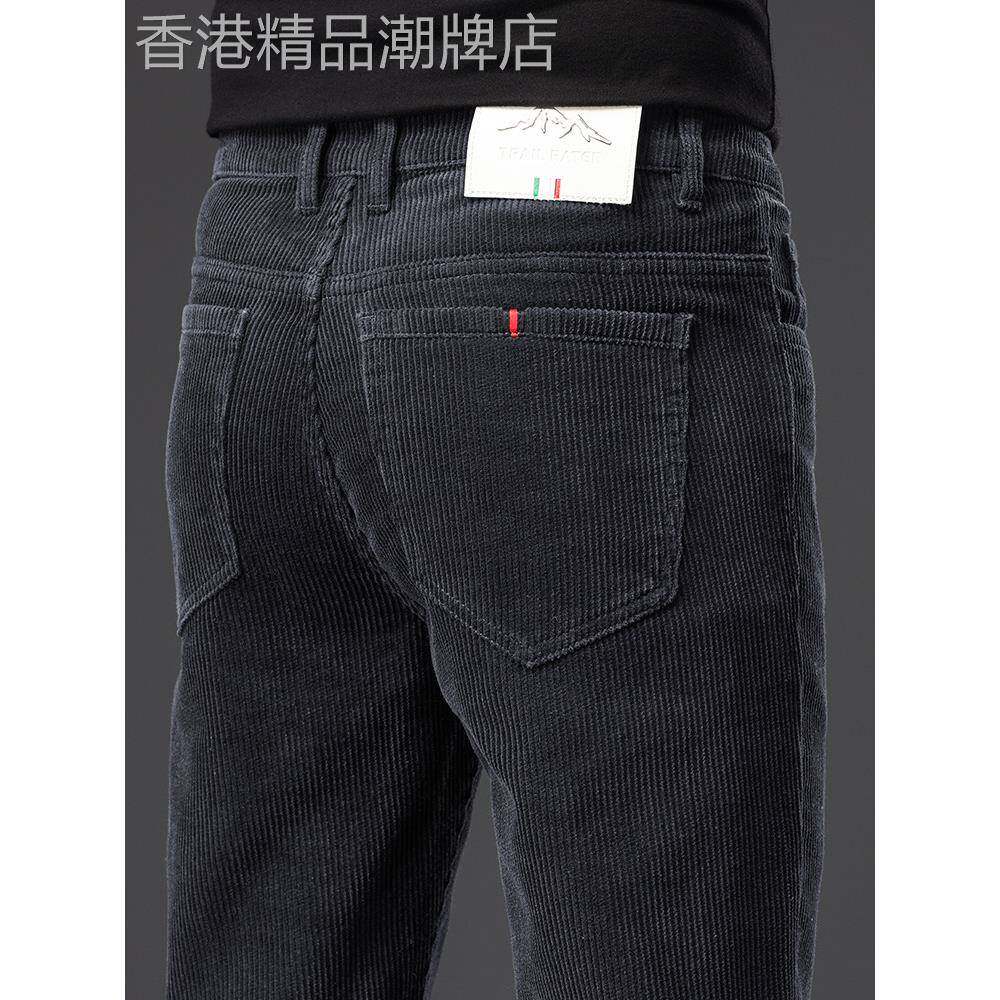 香港男士灯芯绒裤子春秋款条绒直筒男裤2025秋季新款修身弹力长裤