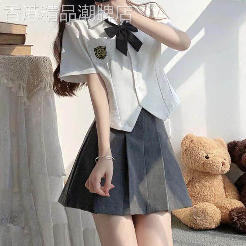 jk制服套装女夏季学院风收腰短袖短款原创衬衫jk百褶裙时尚两件套