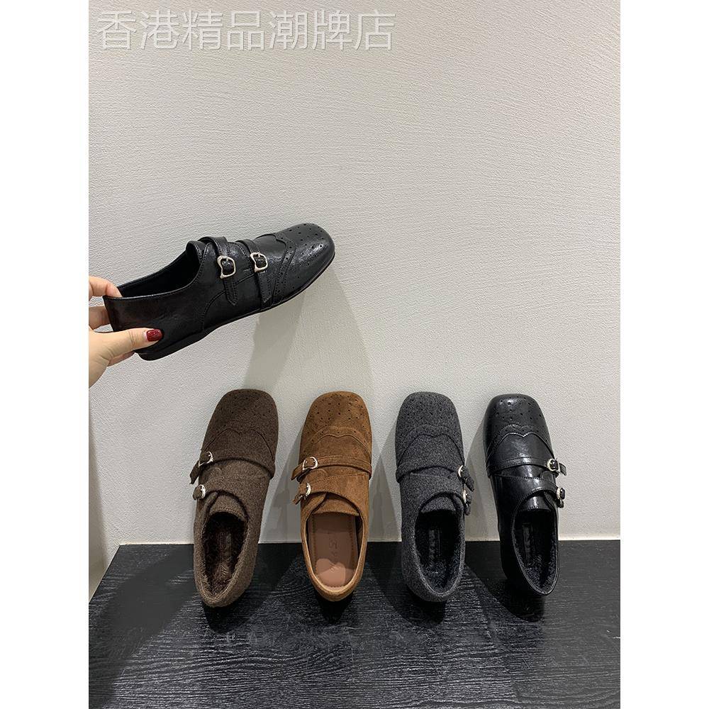 潮牌内增高覆古雕花方头乐福鞋女鞋子秋冬款英伦风单鞋黑色小皮鞋