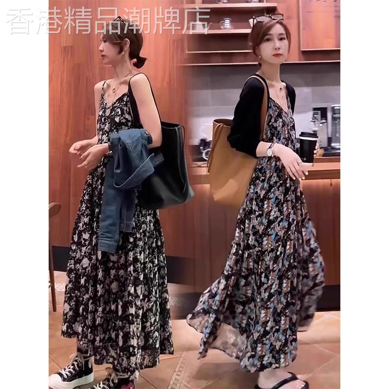 碎花吊带洋装女2025初夏穿搭高级感显瘦内搭V领背心大摆长裙子
