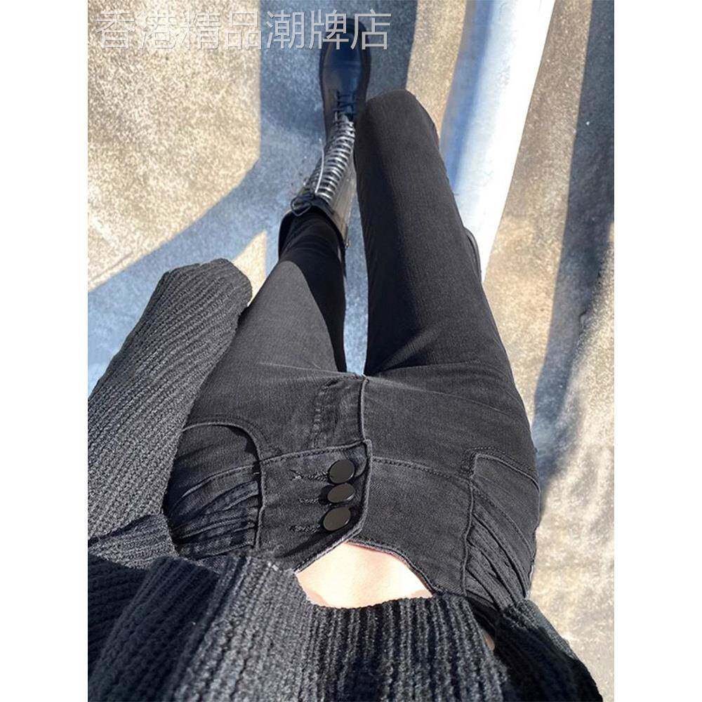 超高腰小脚裤女款修身牛仔裤2025春秋款显瘦小黑裤弹力紧身铅笔裤