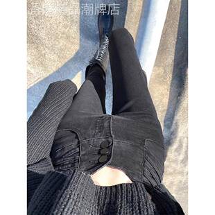 超高腰小脚裤女款修身牛仔裤2025春秋款显瘦小黑裤弹力紧身铅笔裤