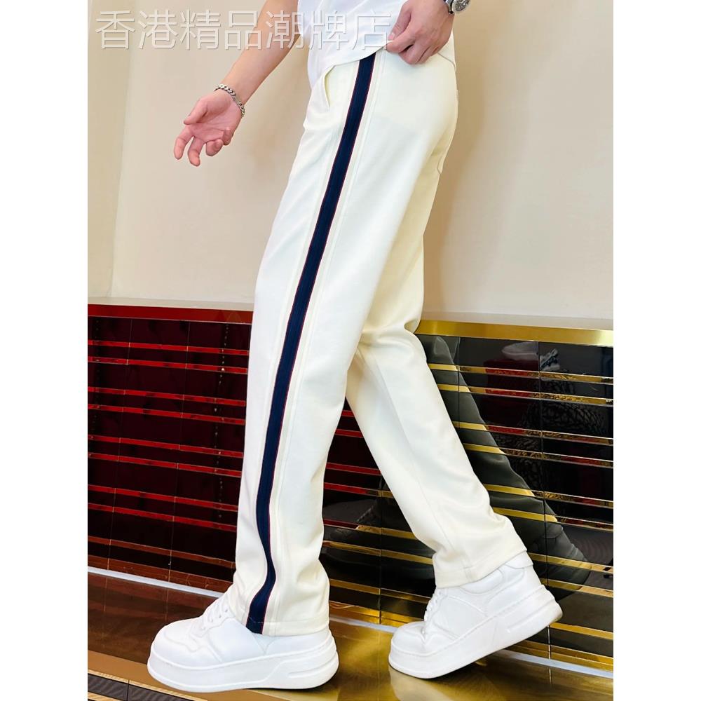 秋冬潮流撞色织带休闲裤男垂感宽松直筒运动卫裤时尚百搭显瘦新款