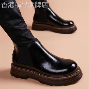 真皮马丁靴男款秋冬季厚底英伦风短靴增高工装休闲低帮切尔西靴子