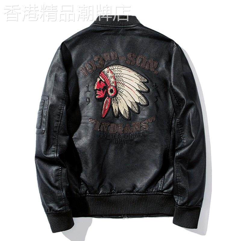 棒球领皮衣男士秋冬季加绒潮流休闲真皮机车皮夹克飞行员帅气外套