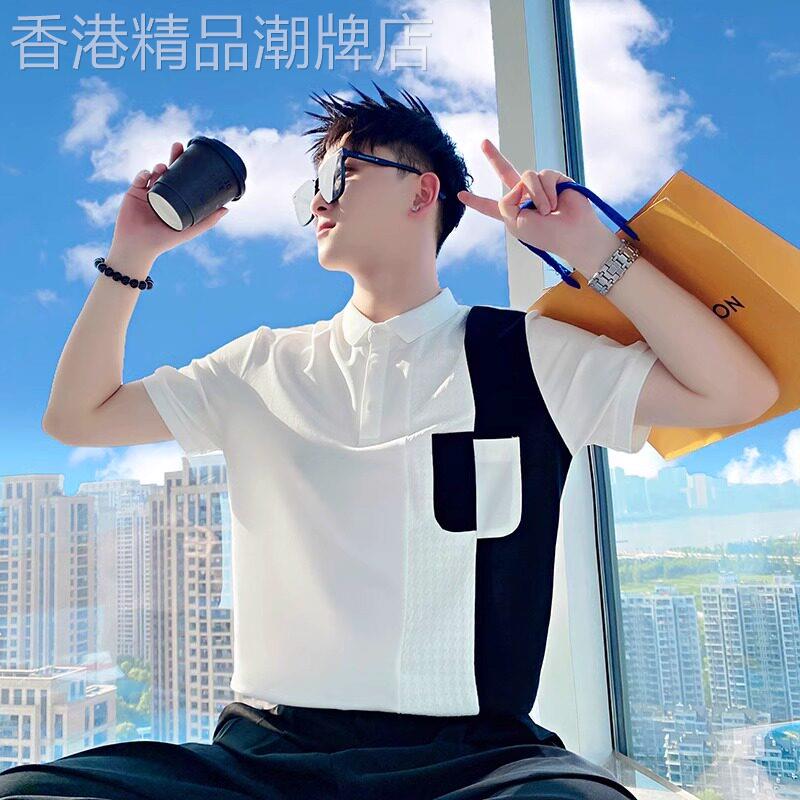轻奢夏季拼接POLO衫短袖男2025新款夏装半袖上衣韩版撞色T恤男装