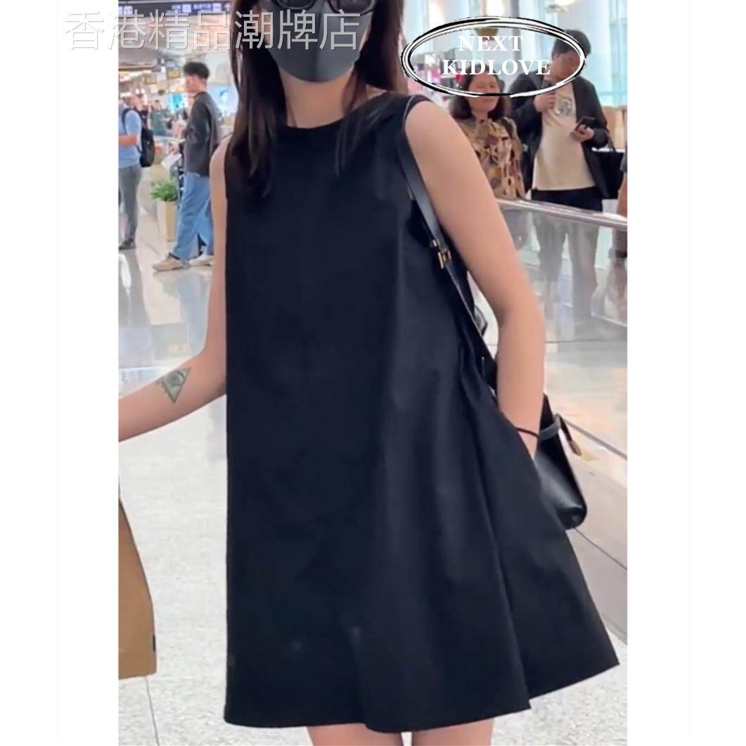 香港欧洲站无袖背心洋装小个子显瘦黑色A字娃娃裙夏欧货女装潮