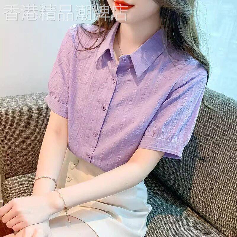 短袖衬衫女2026新款夏季韩版翻领纯棉高级感轻奢减龄洋气小衫上衣