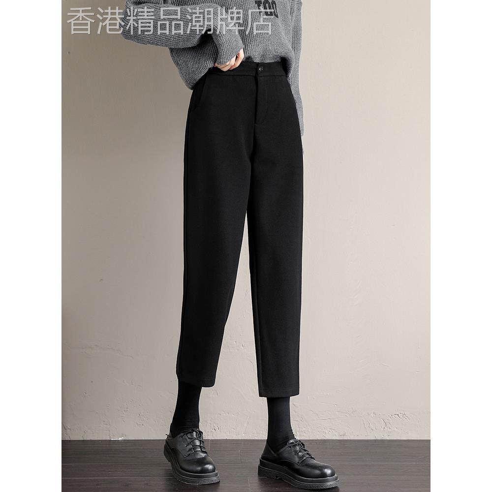 黑色直筒西装裤女2025秋冬新款高腰大码小个子九分萝卜哈伦长裤子