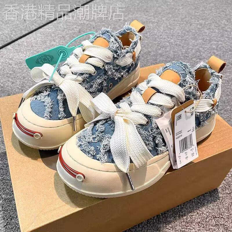 【高品质】檀健次同款开口笑帆布鞋正品男女款2026新款厚底板鞋潮