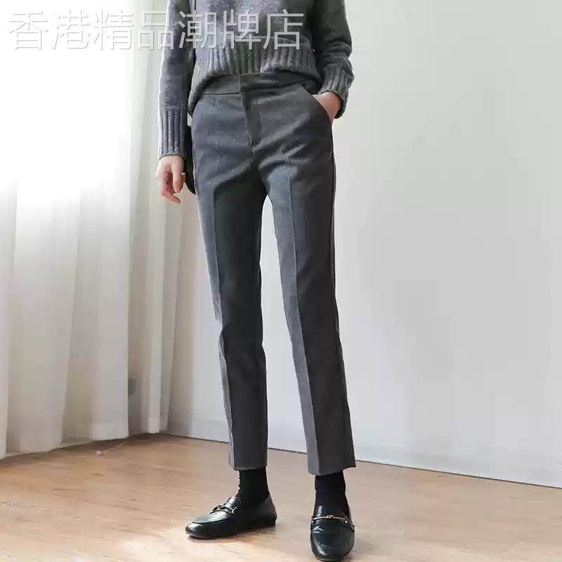 窄版直筒大码毛呢西装裤女2025秋冬新款小个子时尚百搭休闲烟管裤