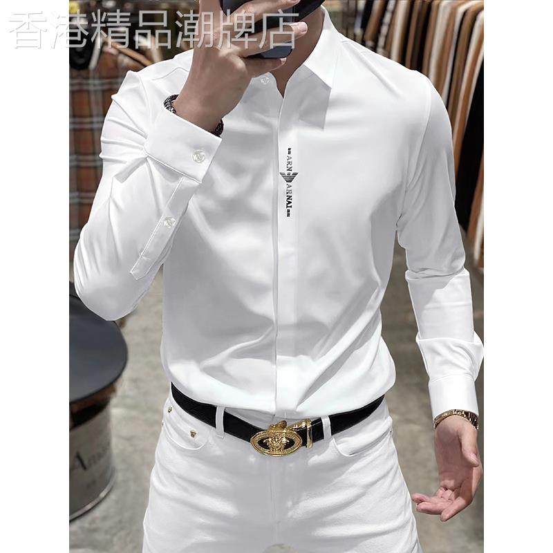 高级感免烫抗皱衬衫男士长袖无痕修身商务正装弹力时尚痞帅白衬衣