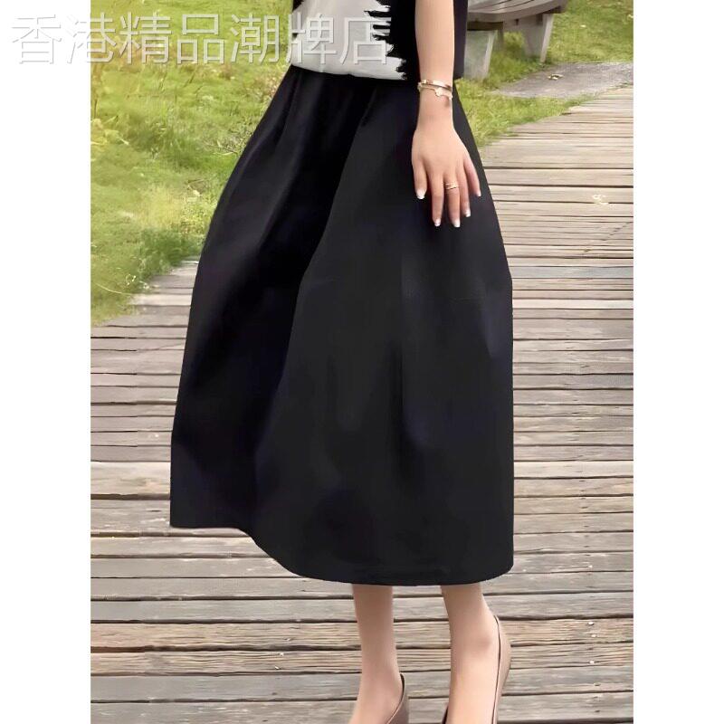 黑色花苞半身裙女2026夏季新款赫本风透气宽松遮胯高腰A字中长裙