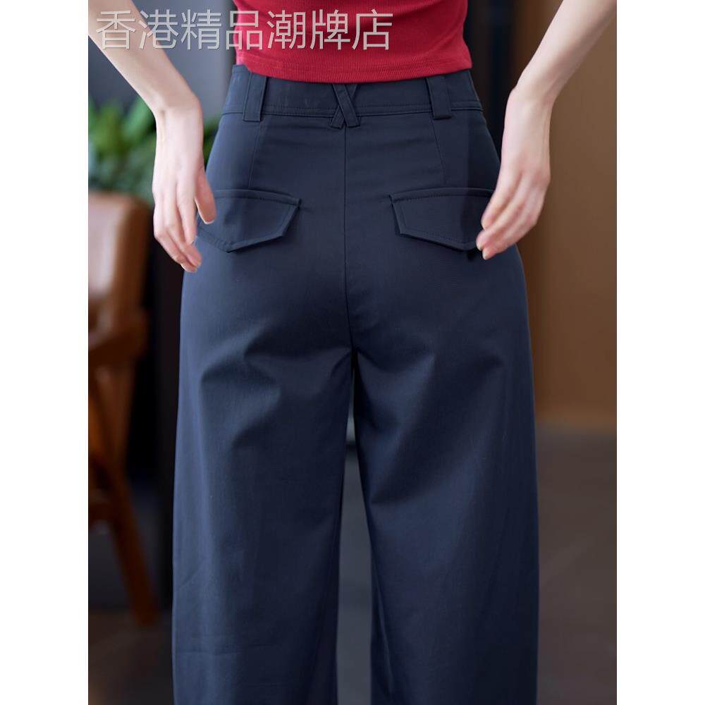 高端阔腿裤女士夏季瘦2025新高腰褶皱宽松休闲西装裤天丝棉直