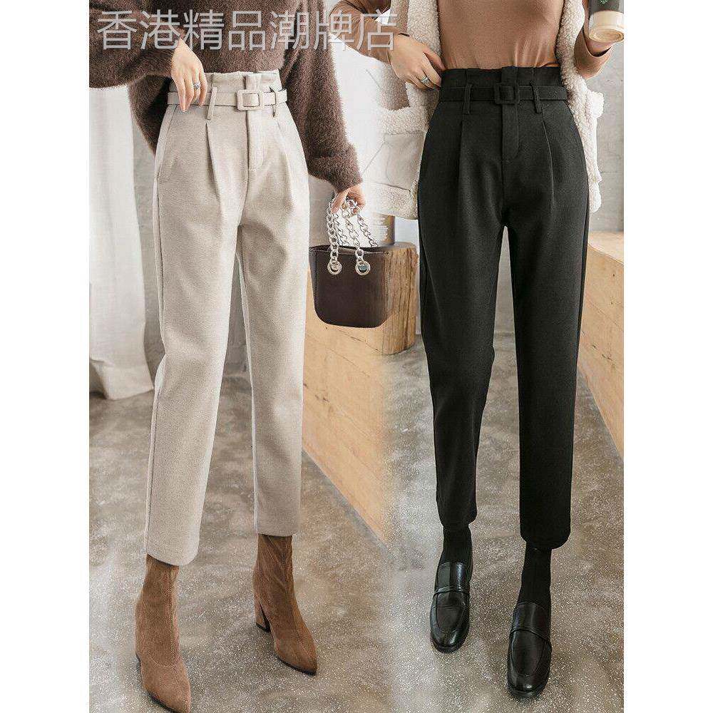 毛呢裤女秋冬加绒九分2025新款高腰显瘦加厚西装直筒裤修身哈伦裤