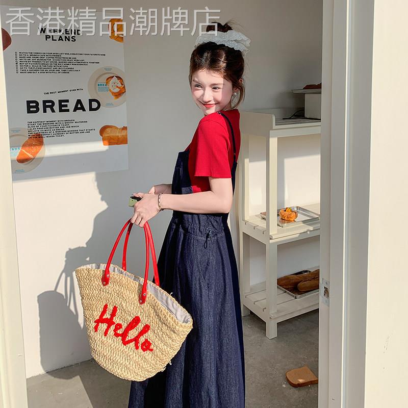 深蓝色薄牛仔抱婴袋洋装女装2026夏季穿搭俏皮减龄T恤裙子两件套