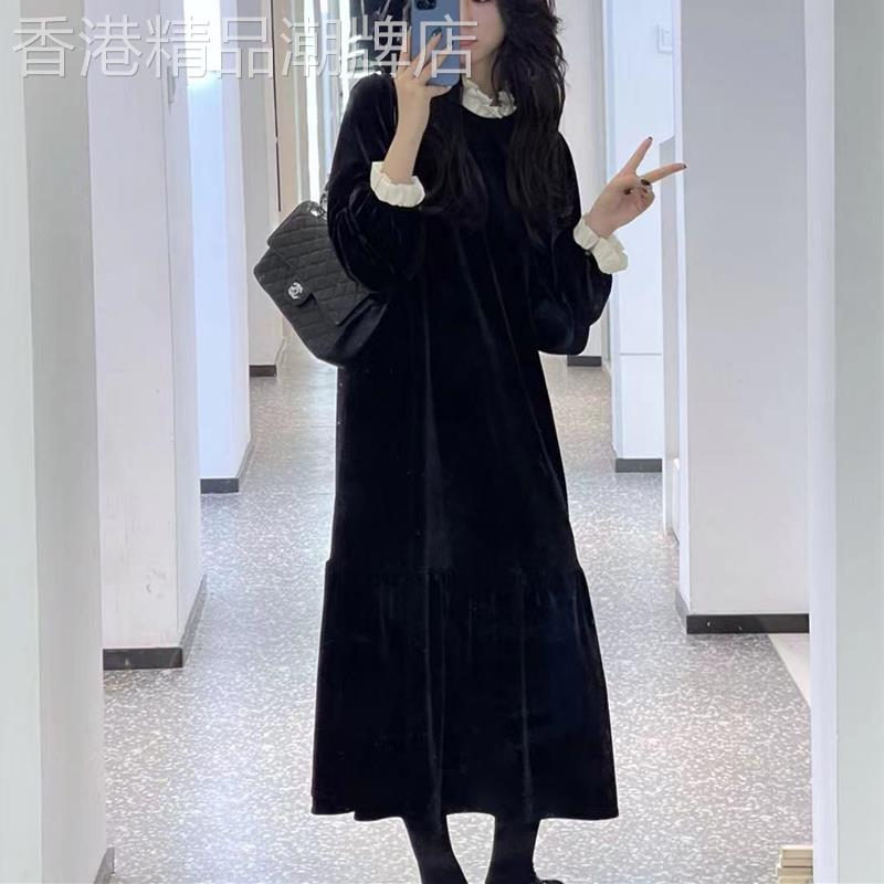 欧洲站法式赫本风丝绒连衣裙女2025秋新款大码显瘦高级感气质长裙