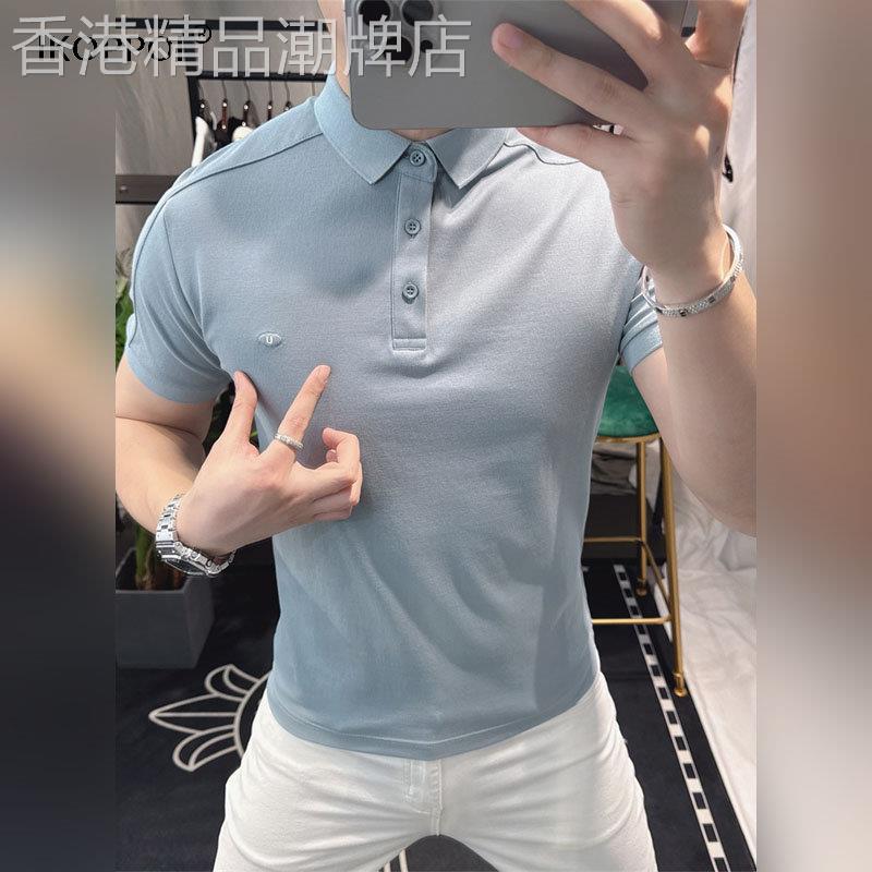 高端欧洲站男士翻领短袖polo衫2026夏季新款修身刺绣修身T恤上衣