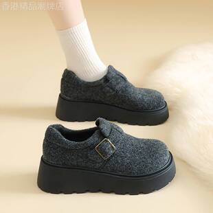 冬季厚底勃肯鞋女全包一脚蹬防滑加绒毛毛棉鞋软底不累脚乐福鞋