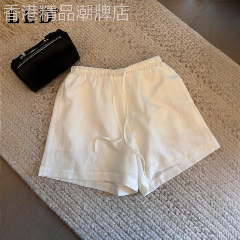 高端白色亚麻短裤男士夏季薄款2026新款老钱风棉麻宽松直筒运动裤