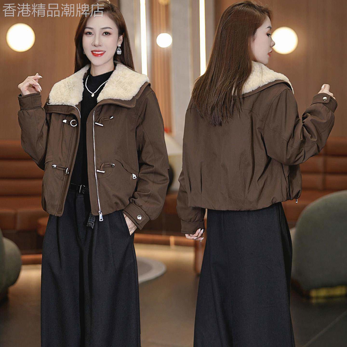 羊羔毛领棉服女款冬季2026新款加厚宽松洋气短款派克服夹棉衣外套