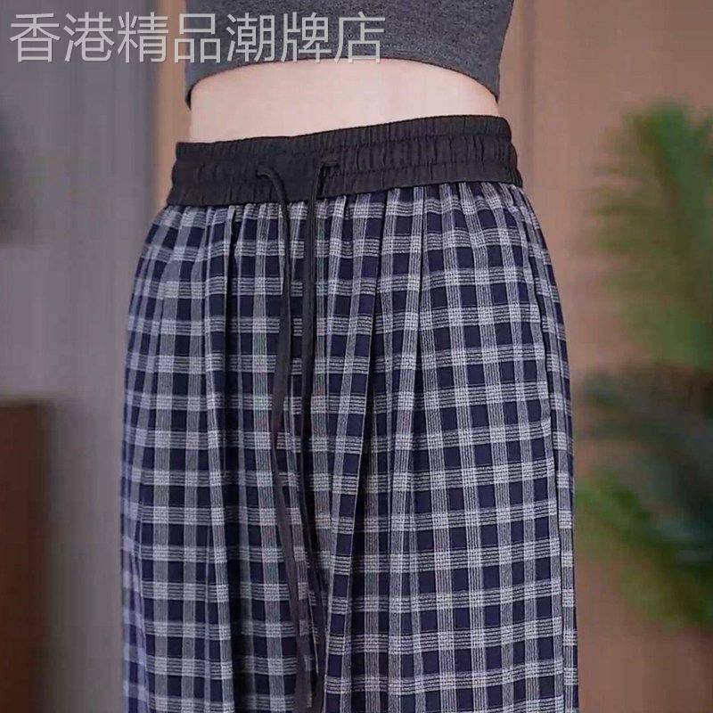 格子阔腿裤女夏季薄款九分裤2026新款高腰显瘦裤子宽松直筒休闲裤