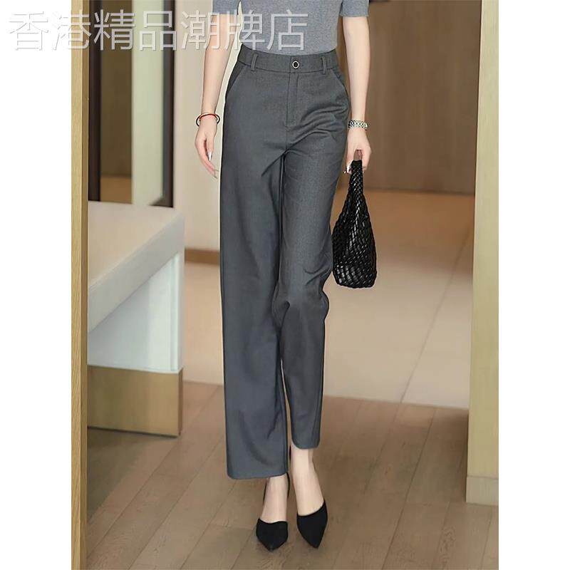老钱风裤子灰色西装裤女2025秋冬新款高腰窄版宽松显瘦休闲直筒裤