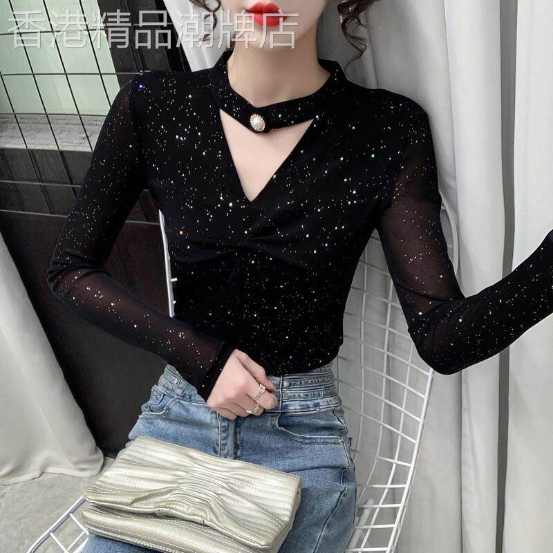 半高领蕾丝打底衫女春秋款内搭洋气新款长袖修身显瘦毛衣针织上衣