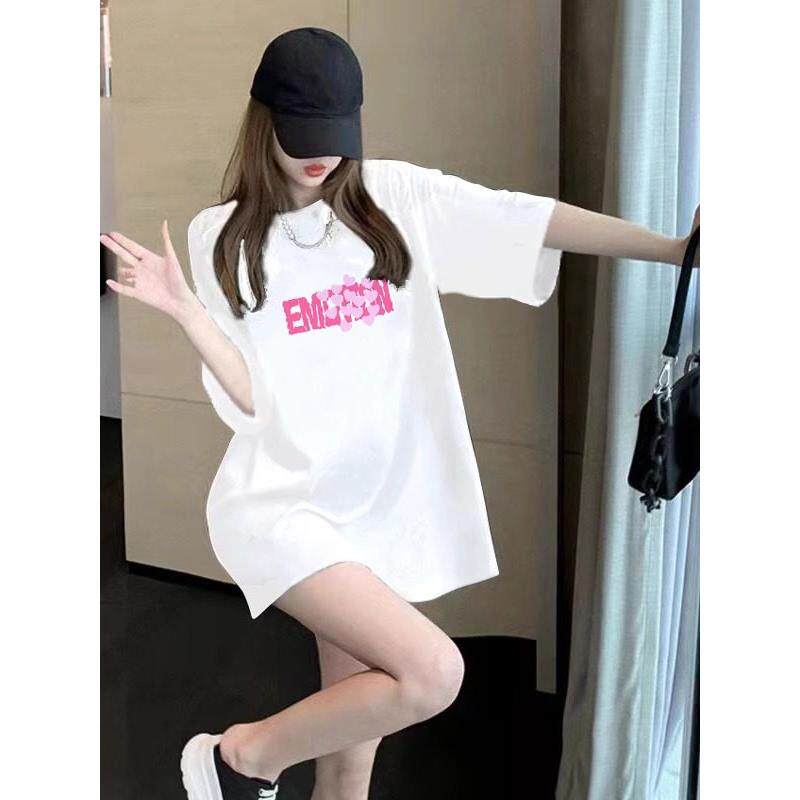 欧洲站白棉短袖女式t恤2025新款夏季中长宽松韩式上衣