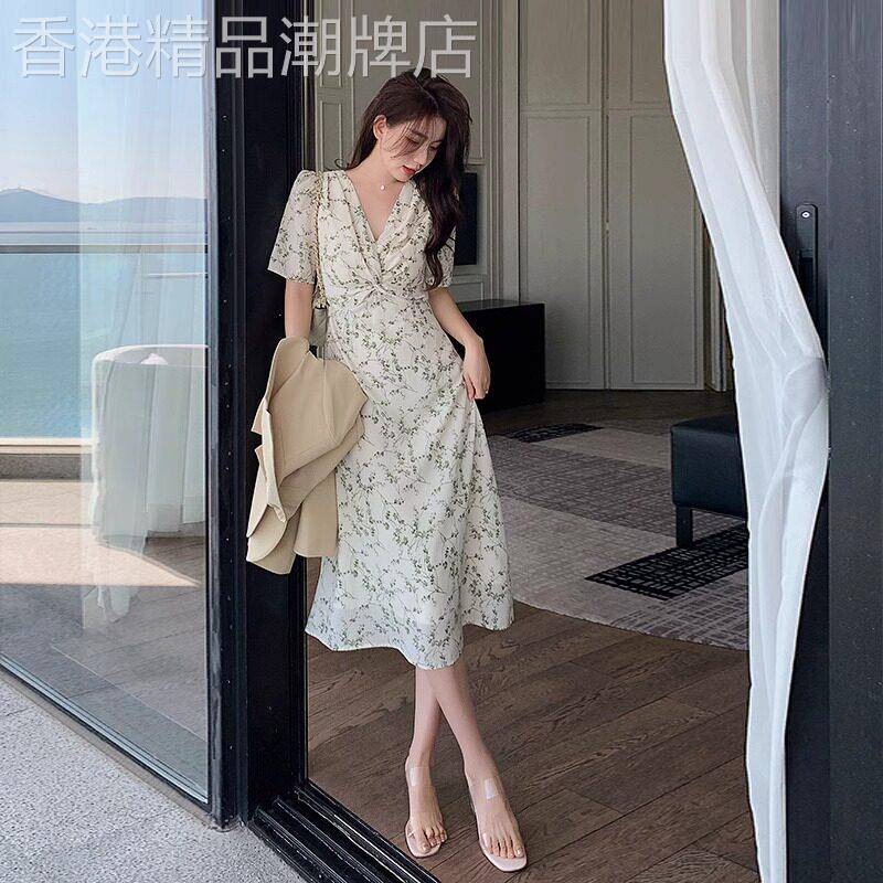 碎花雪纺洋装女夏季2026新款文艺气质修身显瘦中长版A字茶歇裙
