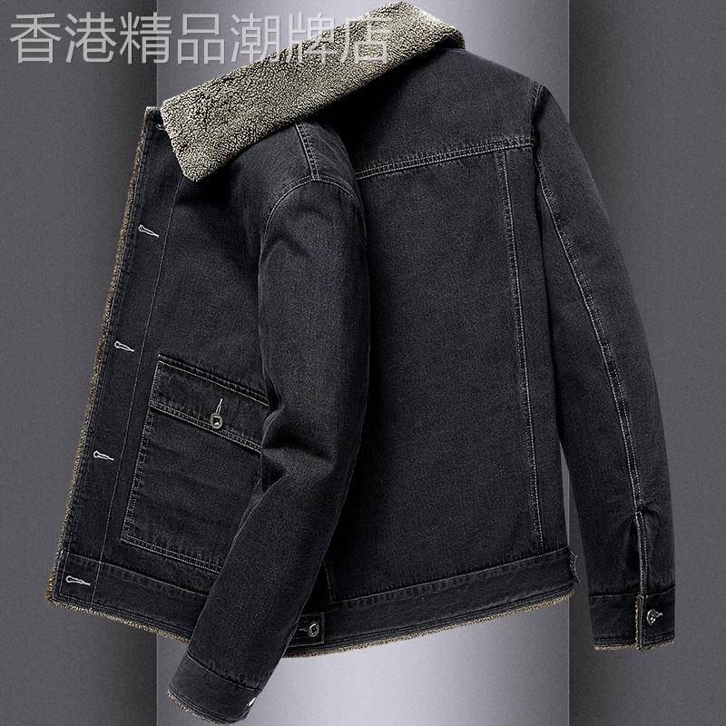 冬季重磅飞行员牛仔外套男加绒加厚潮流休闲宽松大码上衣保暖夹克