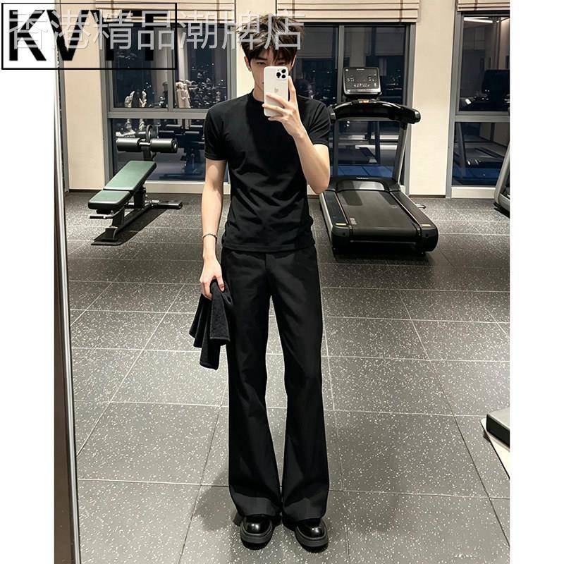 潮牌黑色西装裤男款冰丝速干裤2026年夏季新款薄款美式痞帅修身男