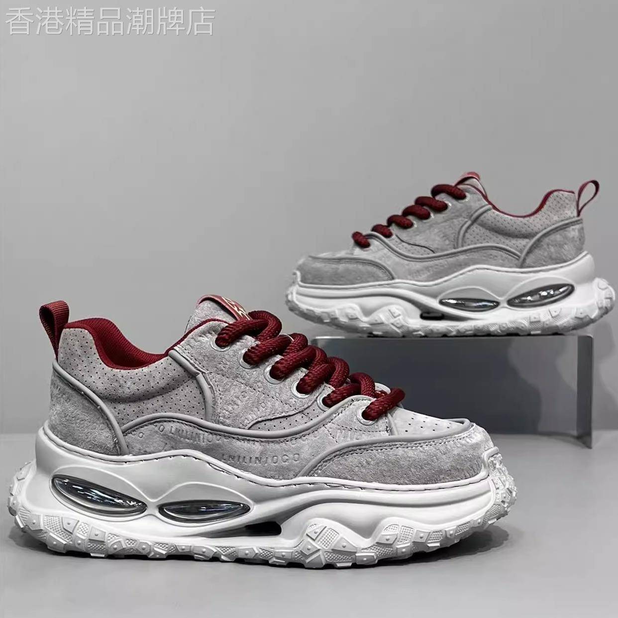 轻奢翻毛真皮老爹鞋男士春秋冬季新款气垫增高厚底运动休闲阿甘鞋