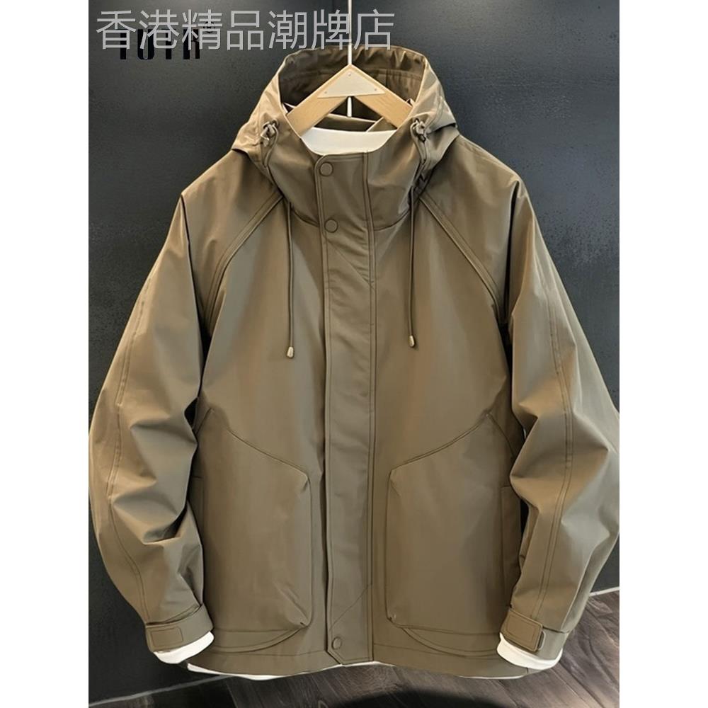 工装外套男士秋冬季潮牌宽松休闲连帽短款夹克户外加棉保暖冲锋衣