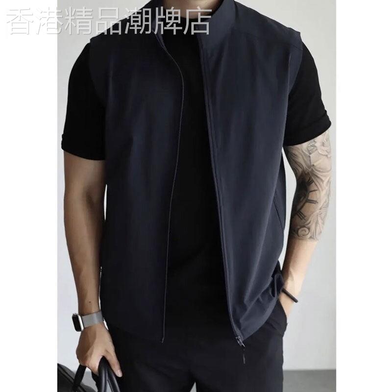 皮尔卡登黑色立领马甲男夏季2026款高端休闲宽松透气男士无袖外套