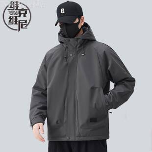 冲锋衣外套男士冬季夹棉加厚连帽棉服美式潮牌痞帅宽松飞行员夹克