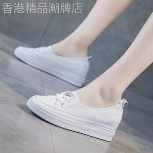 韩国2025夏季纯皮浅口内增高小白鞋女透气百搭真皮白鞋一脚蹬板鞋