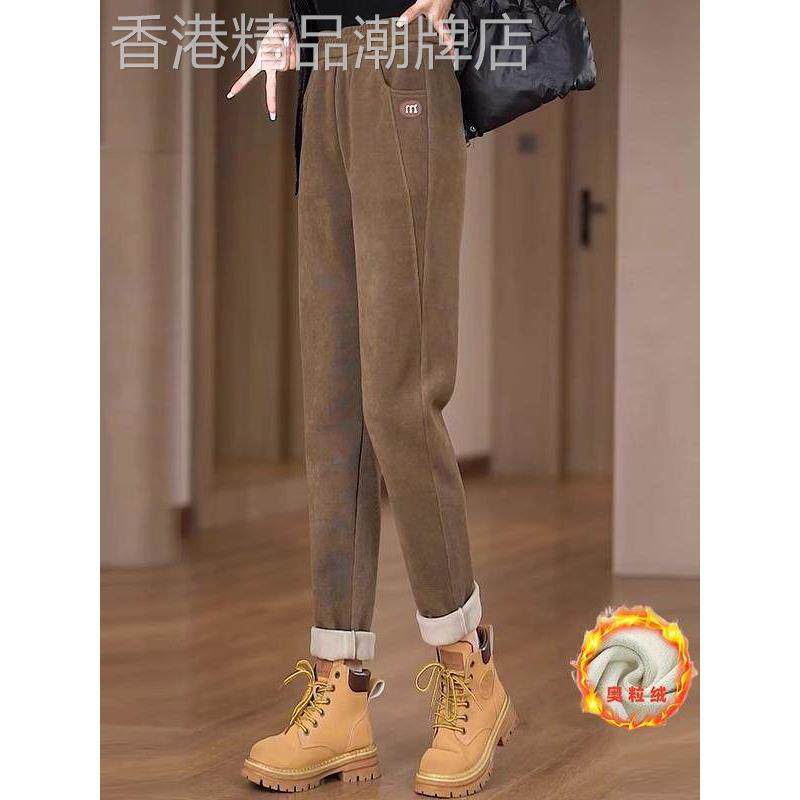 女式丝绒增厚运动裤2025秋冬新款大尺寸显瘦保暖防风裤宽松时尚小