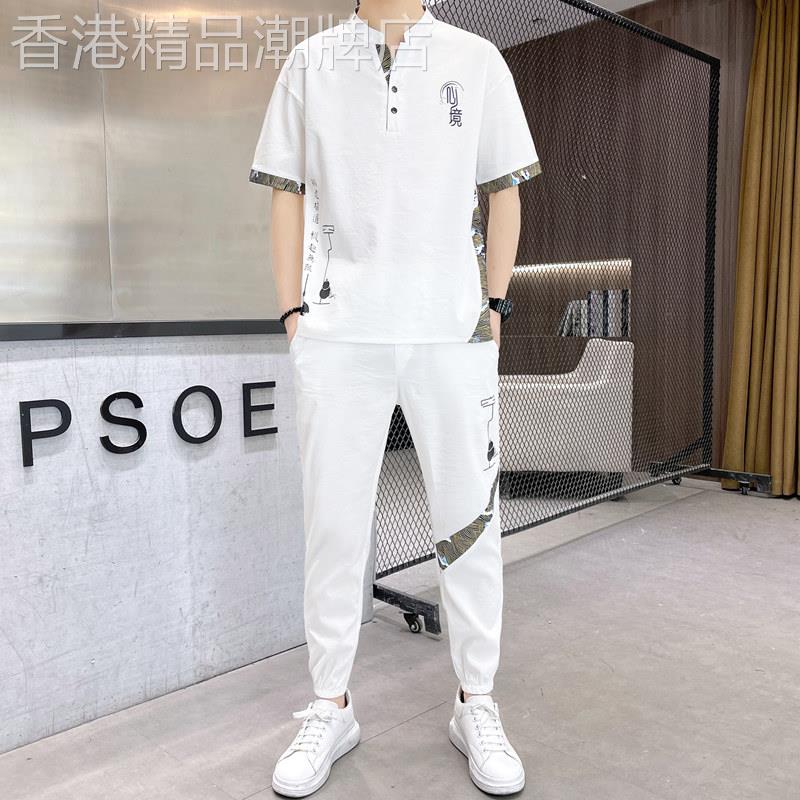 2025新款夏季亚麻套装男夏天休闲运动套装短袖棉麻衣服男装两件套