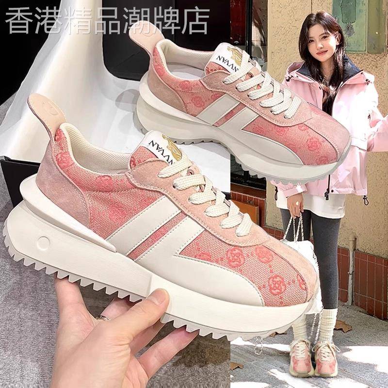 港风粉色厚底老爹鞋2025春秋季新款休闲跑步鞋百搭小蛮腰运动女鞋