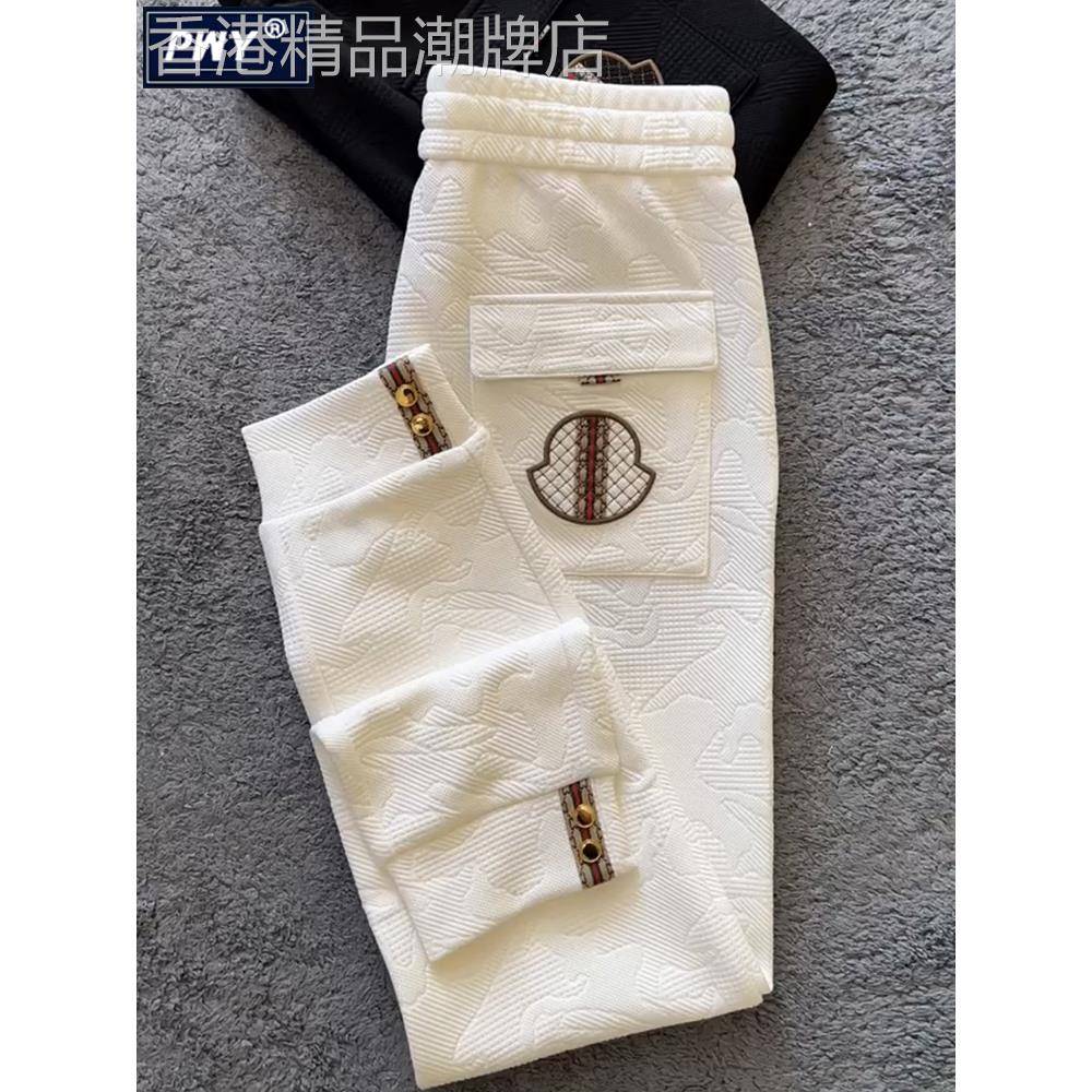 潮牌高端提花休闲裤男秋冬季加绒2025新款潮流小脚卫裤运动哈伦裤