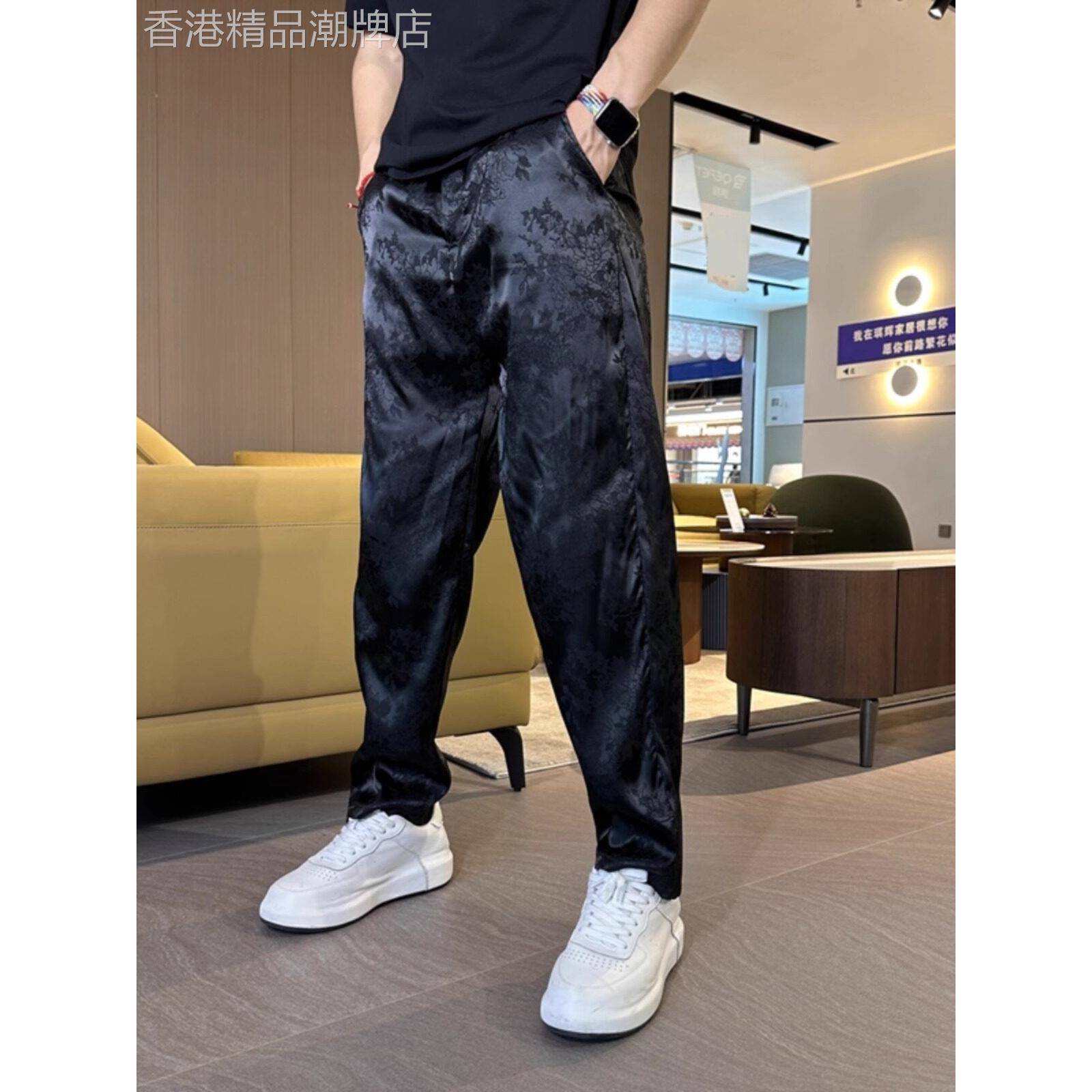 中国风休闲裤男春夏秋季新款潮流宽松印花束脚运动裤直筒哈伦裤子