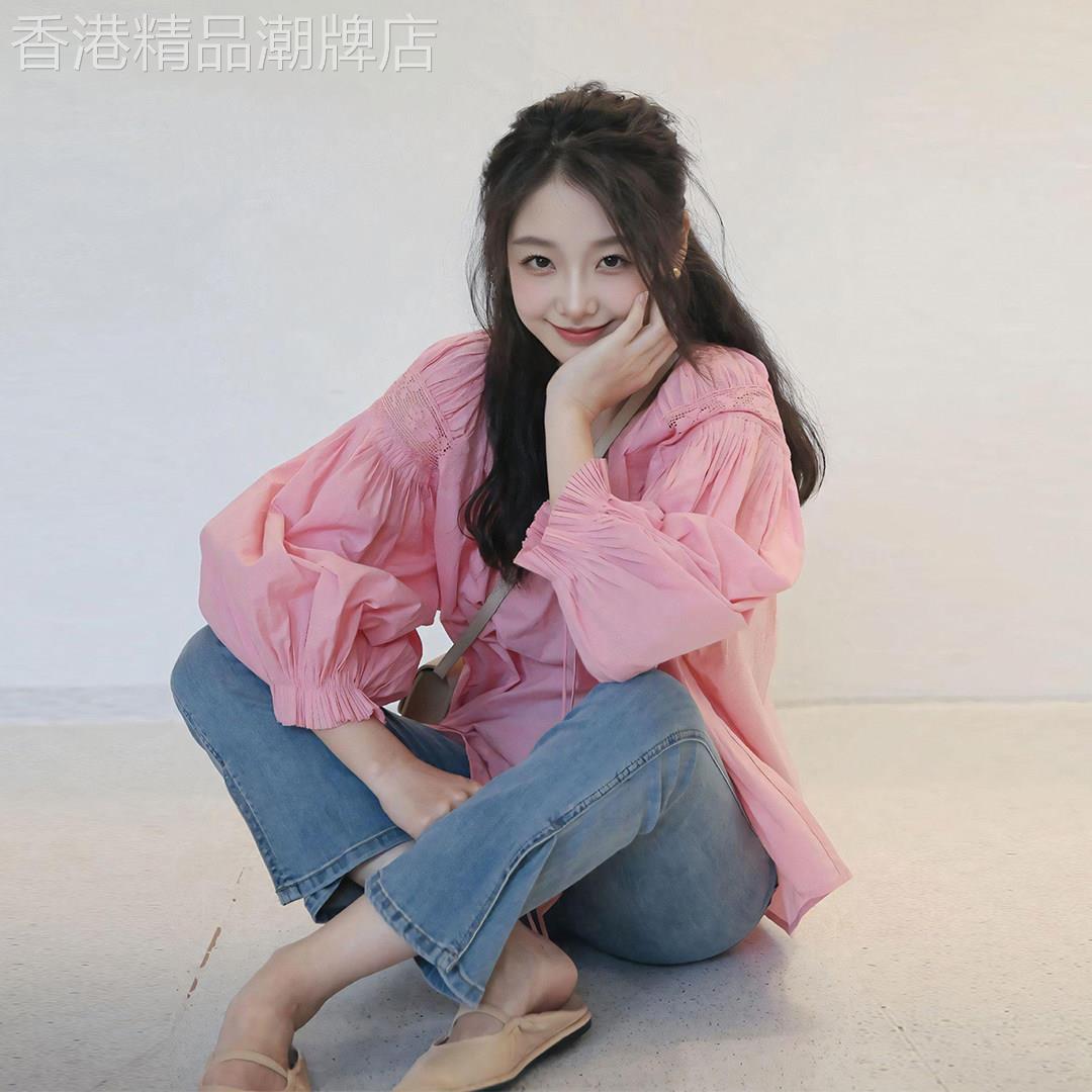 法式温柔风粉色灯笼袖衬衫女2026春季新款高级感独特别致长袖上衣