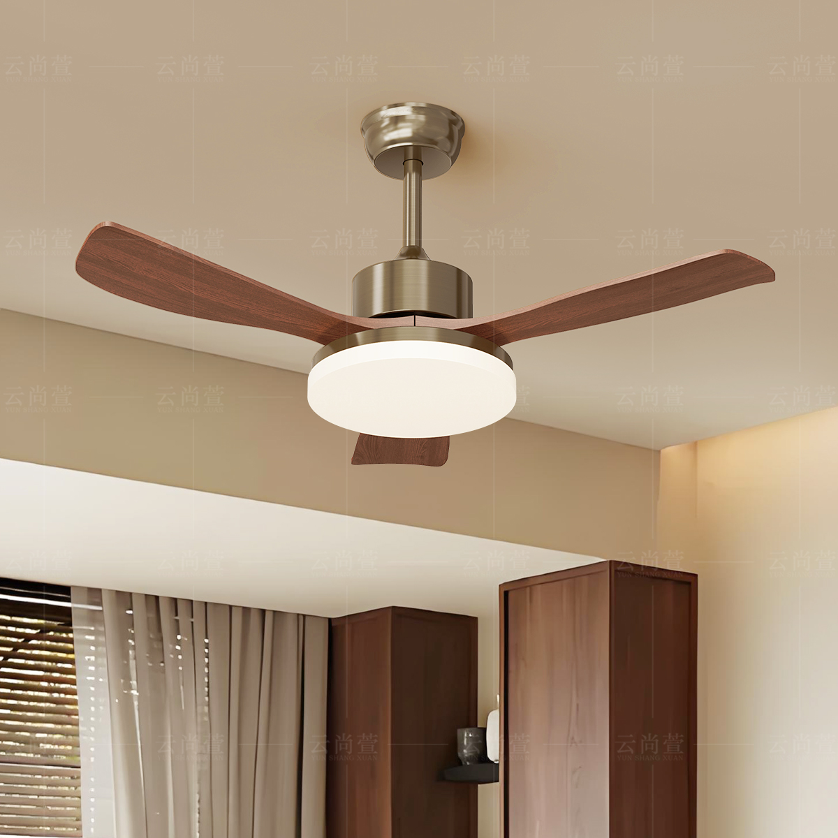 覆古中古风扇灯客厅静音吊扇灯实木饭厅卧室吊扇灯一体高级感灯具