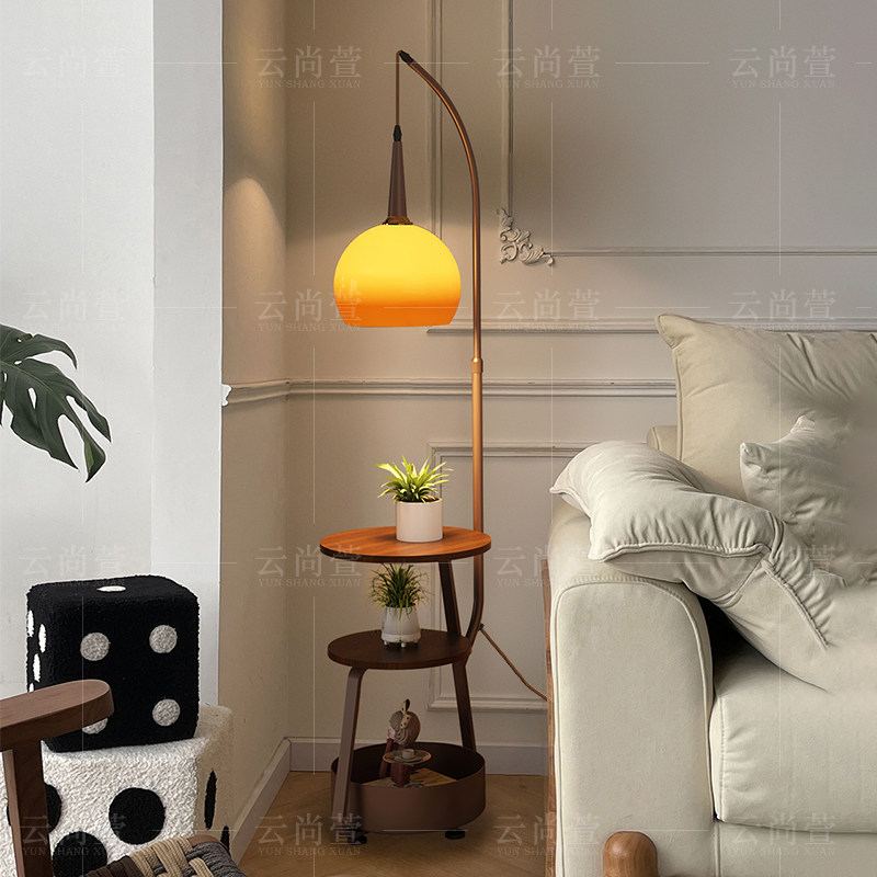 法式中古柚子落地灯置物架无线 线充客厅沙发旁立式台灯茶几钓鱼