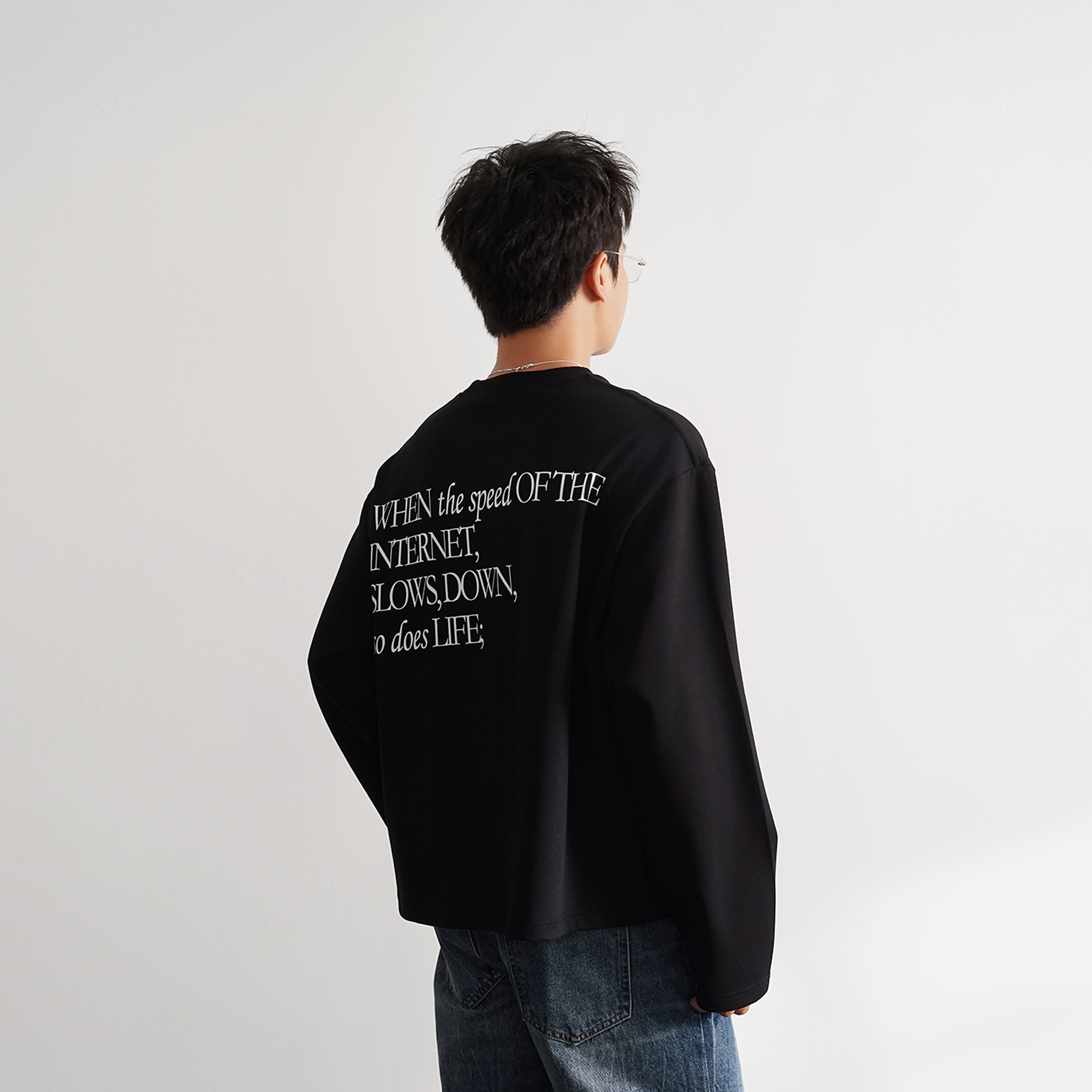 Goinsk cleanfit长袖T恤男秋季Boxy短宽版型上衣曼巴棉空气层卫衣