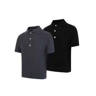 翻领短袖 男女春夏季 T恤老钱风上衣 精棉绒麻花纹纽扣polo衫 Goinsk