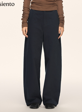 me siento 深蓝色宽松休闲显瘦百搭弯刀裤长裤