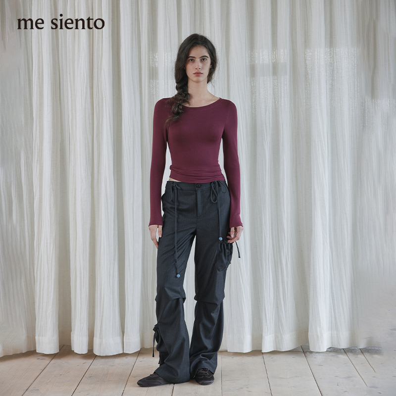 低腰mesiento长裤条纹线条